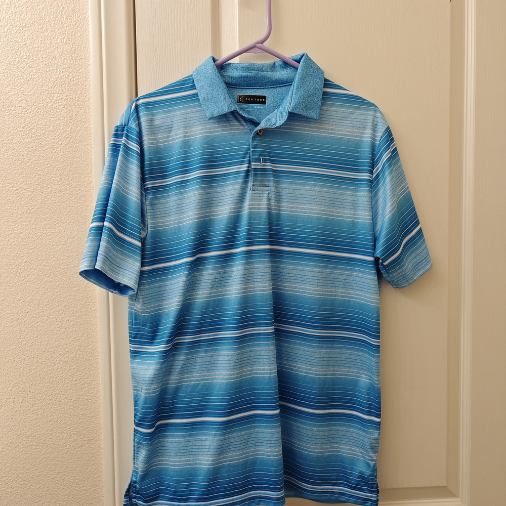 PGA Tour Blue Striped Short Sleeve Shirt